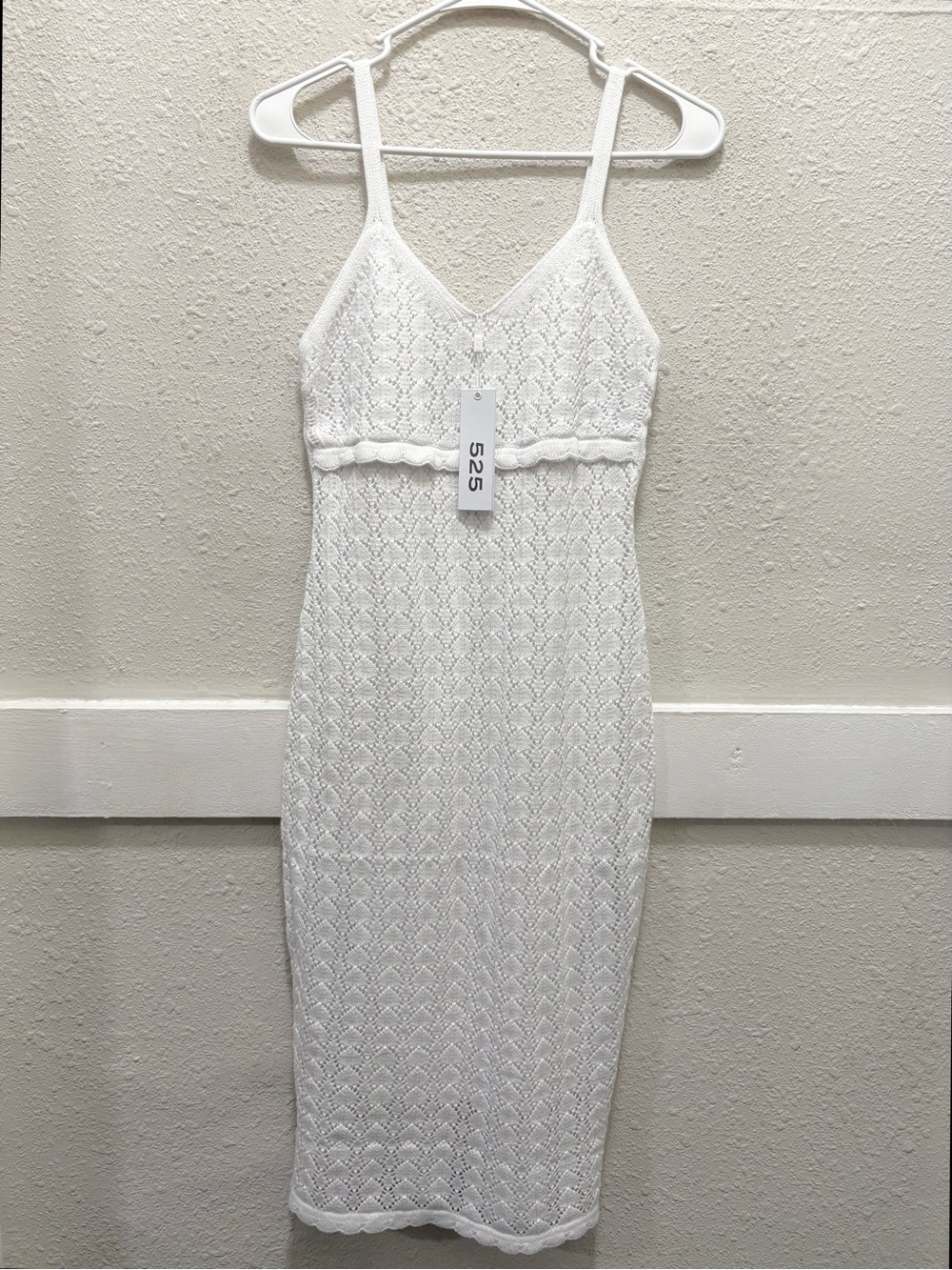 525 American Crochet White Pointelle MIDI Dress NWT FLAW XS